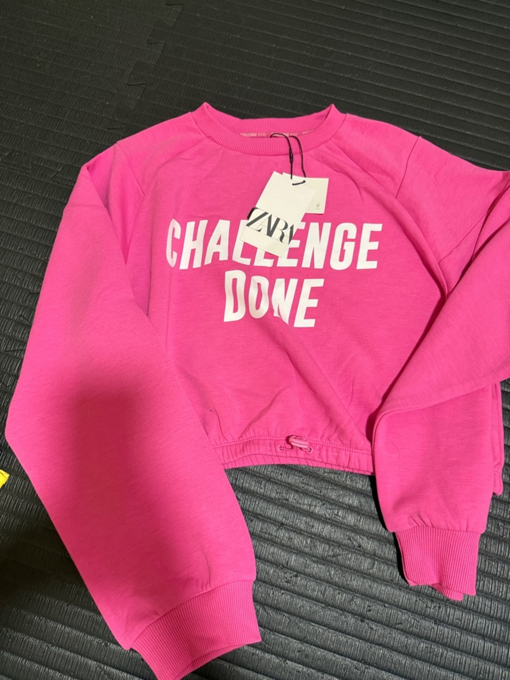 ZARA Hot Pink 'Challenge Done' Cropped Sweatshirt